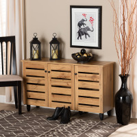 Baxton Studio SC865513M-Wotan Oak Gisela Modern and Contemporary Oak Brown Finished Wood 3-Door Shoe Storage Cabineti